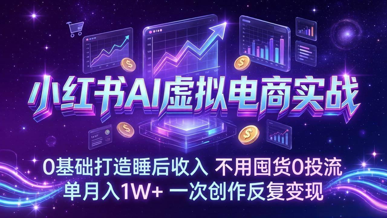 (3.12)小红书AI虚拟电商实战：0基础打造睡后收入，不用囤货0投流，单月入1W+，一次创作反复变现